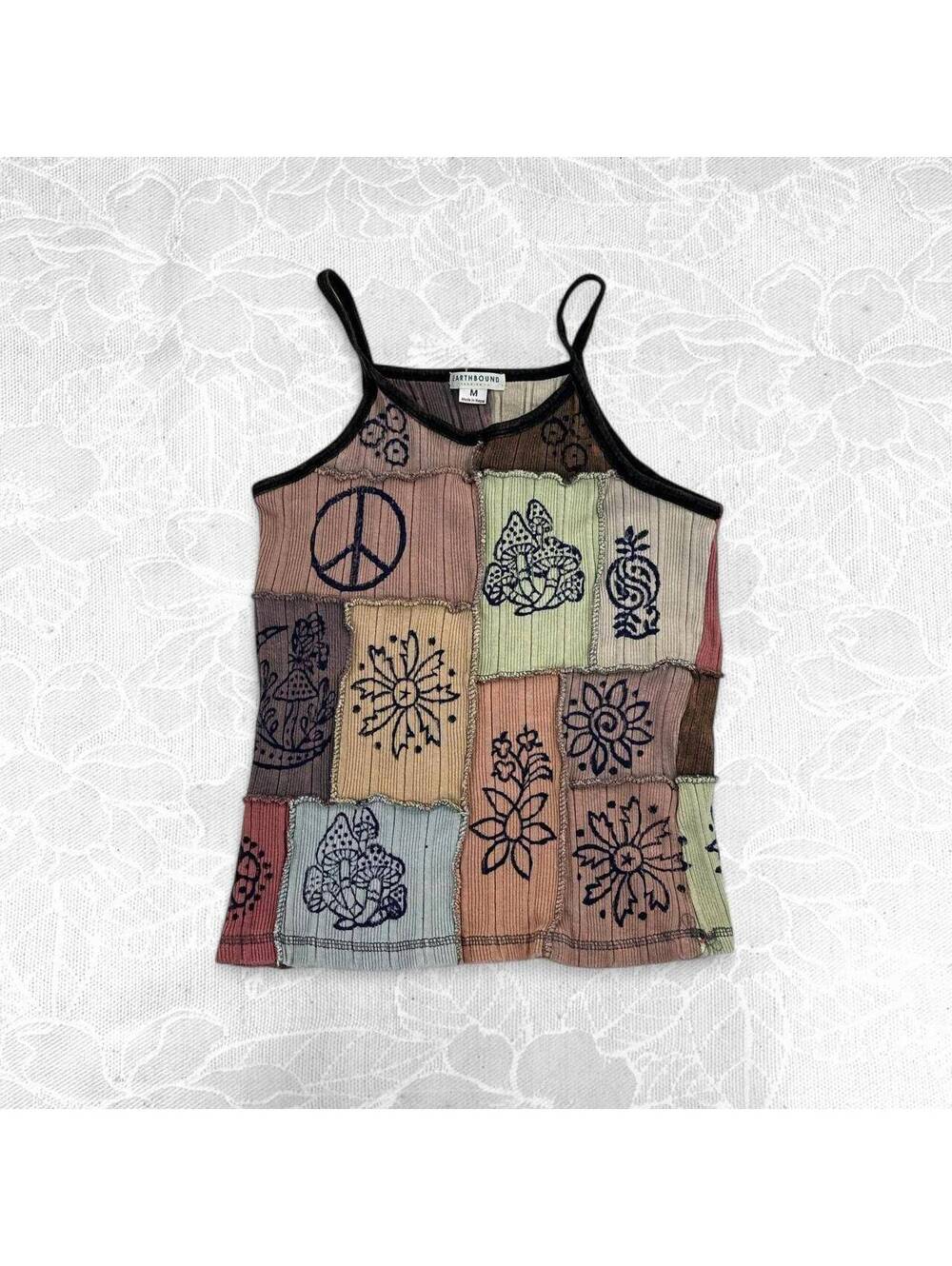 Earthbound Trading Co. Patchwork Ribbed Cotton Patchwork Tank - M